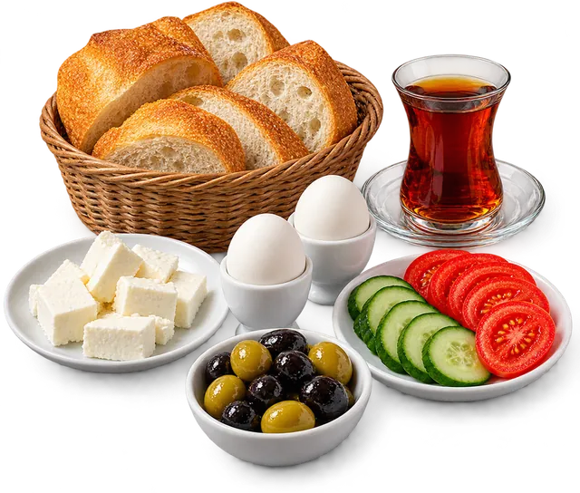 Ekmek, peynir, zeytin ve yumurta